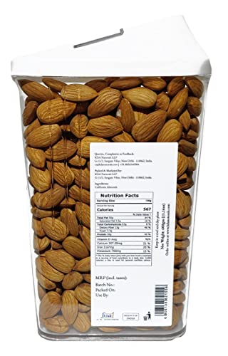 KDA California Almonds (Badam Giri) | Handpicked | Free Easy Flow Container, 600g