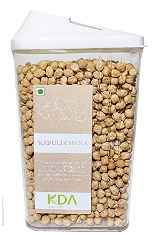 KDA Kabuli Chana (Safed Chana / Chole) | White Chickpeas | Garbanzo Beans | Handpicked & Unpolished | Free Easy Flow Container, 750g