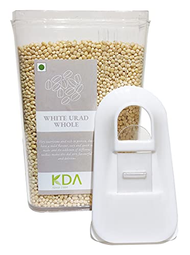 KDA White Urad Whole (Urad Sabut) | Matpe Beans Skinless | Handpicked & Unpolished | Free Easy Flow Container, 750g