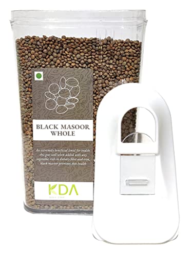 KDA Black Masoor Whole (Desi Kali Masoor Sabut) | Handpicked & Unpolished | Free Easy Flow Container, 750g