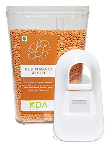 KDA Red Masoor Whole (Malka) | Handpicked & Unpolished | Free Easy Flow Container, 750g