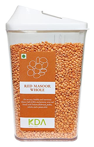 KDA Red Masoor Whole (Malka) | Handpicked & Unpolished | Free Easy Flow Container, 750g