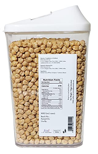 KDA Kabuli Chana (Safed Chana / Chole) | White Chickpeas | Garbanzo Beans | Handpicked & Unpolished | Free Easy Flow Container, 750g