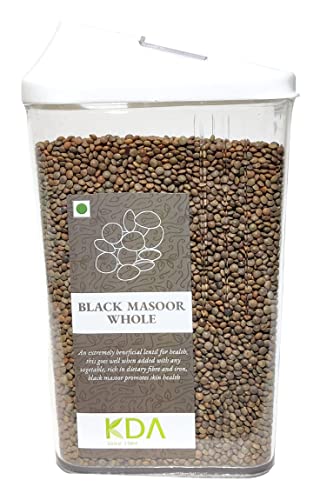 KDA Black Masoor Whole (Desi Kali Masoor Sabut) | Handpicked & Unpolished | Free Easy Flow Container, 750g