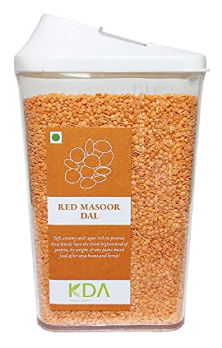 KDA Red Masoor Dal (Desi Masoor) | Red Masoor Split | Handpicked & Unpolished | Free Easy Flow Container, 750g