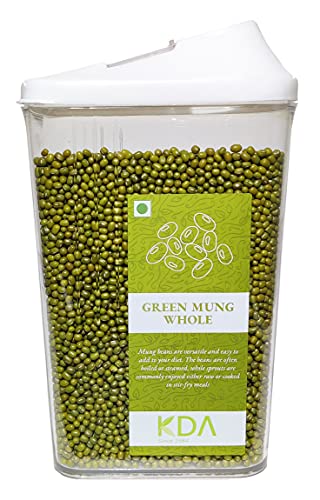 KDA Green Mung Whole (Moong Sabut) | Green Mung Beans | Handpicked & Unpolished | Free Easy Flow Container, 750g