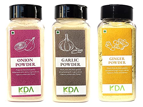 KDA Super Value Pack | Ginger Powder (100g) + Garlic Powder (125g) + White Onion Powder (125g), Pack of 3