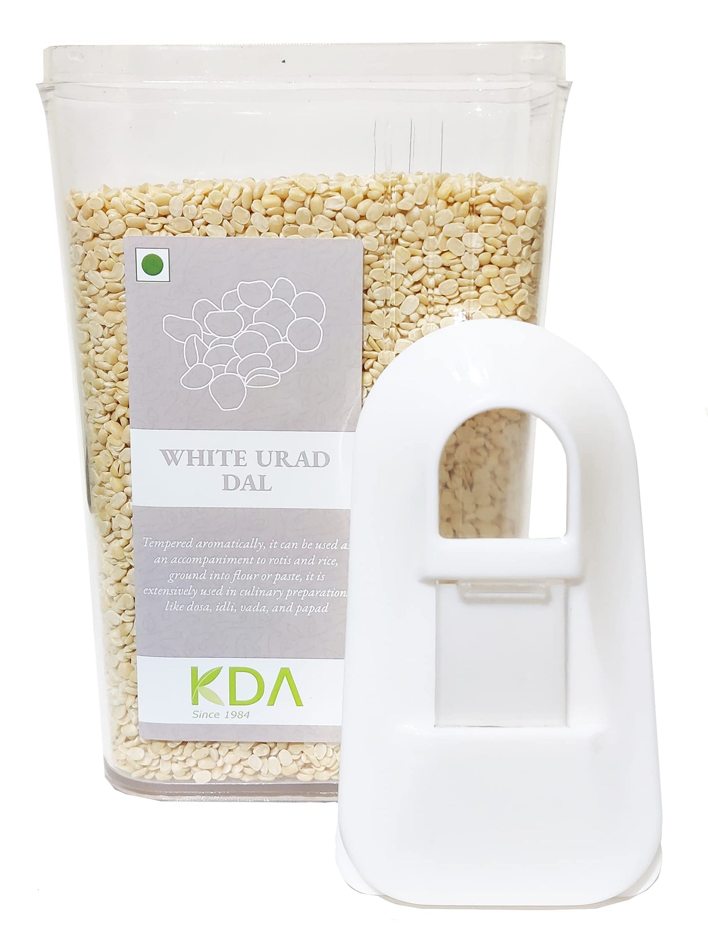 KDA White Urad Dal (Urad Dhuli) | Black Matpe Split & Dehusked | Handpicked & Unpolished | Free Easy Flow Container, 750g