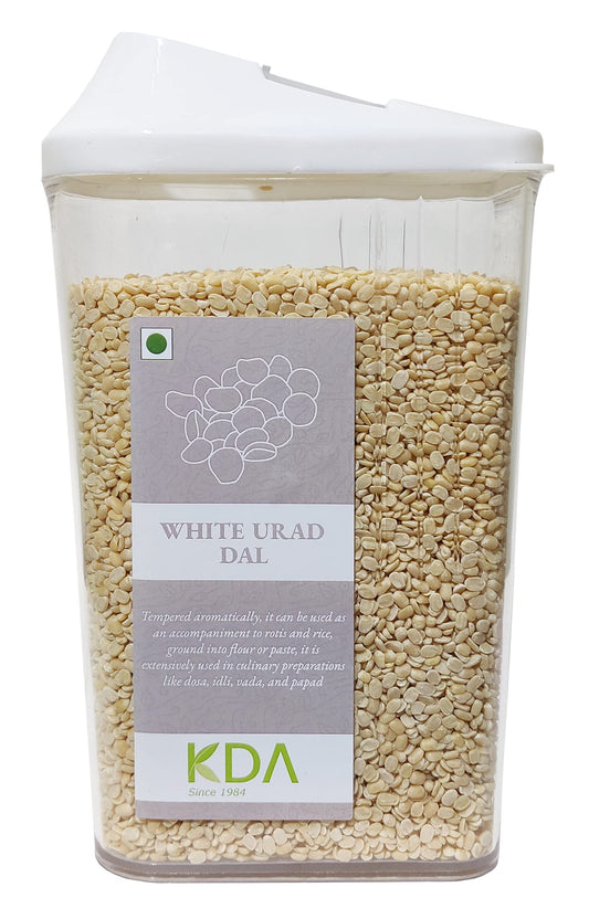 KDA White Urad Dal (Urad Dhuli) | Black Matpe Split & Dehusked | Handpicked & Unpolished | Free Easy Flow Container, 750g