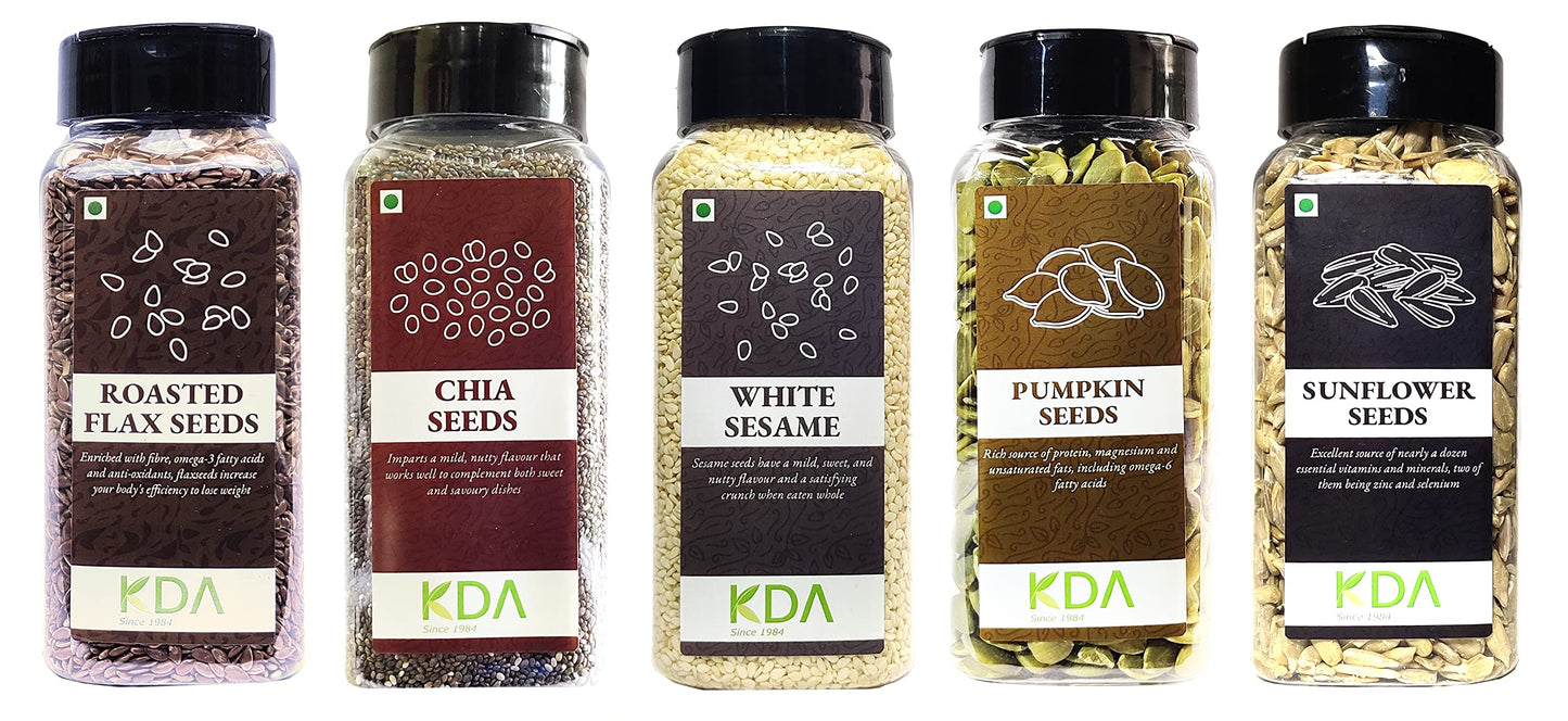 KDA Super Seeds Gift Pack / Box | Flax + Chia + Sesame + Pumpkin + Sunflower, Pack of 5 Superseeds (850g)