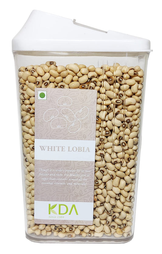 KDA White Lobia | Cowpea | Black-Eyed Pea | Handpicked & Unpolished | Free Easy Flow Container, 750g