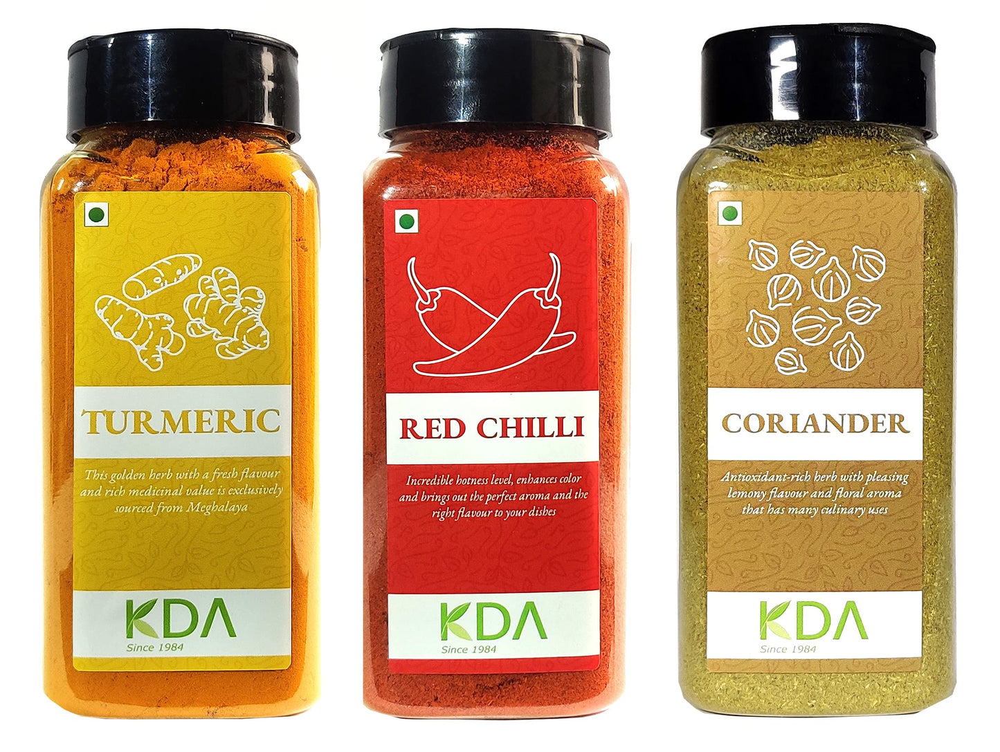 KDA Super Value Pack | Turmeric (170g) + Red Chilli (135g) + Coriander (100g), Pack of 3